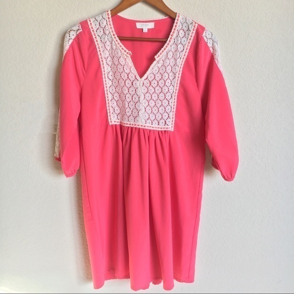 Umgee Pink with White Lace Dress - Picture 1 of 5
